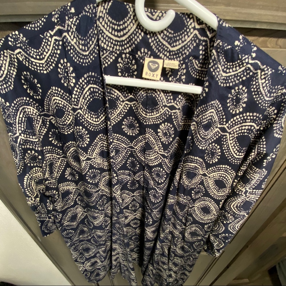 ROXY Tribal Pattern Long Navy Kimono